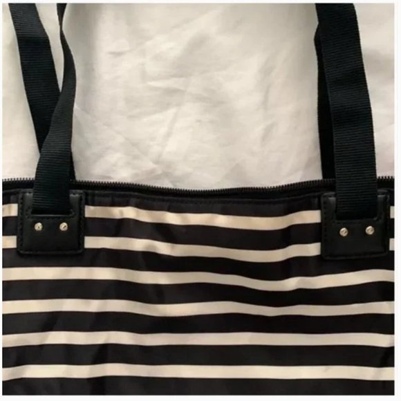 Kate Spade All Play No Work Foldable black white Striped travel Tote bag purse - Picture 7 of 8
